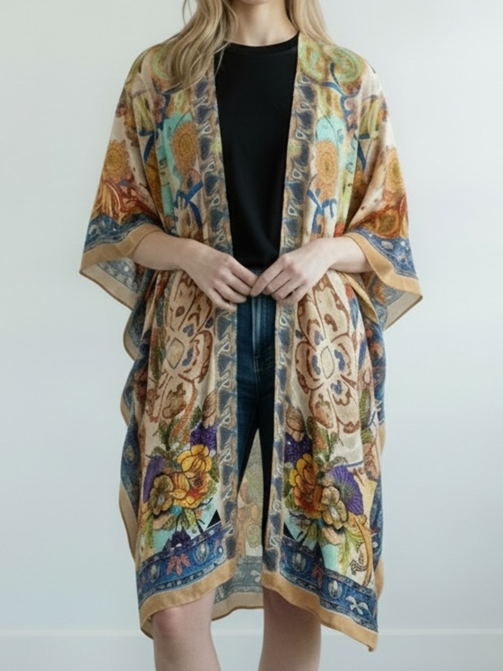 ONE by Onedder | NEW Nomad Spirit Kimono Boho Floral Multi-Color Cover-Up OS